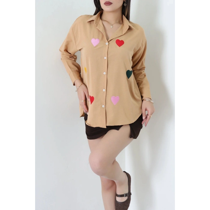 Nakış Detaylı Terıkoton Gömlek Camel - 43960.2111.