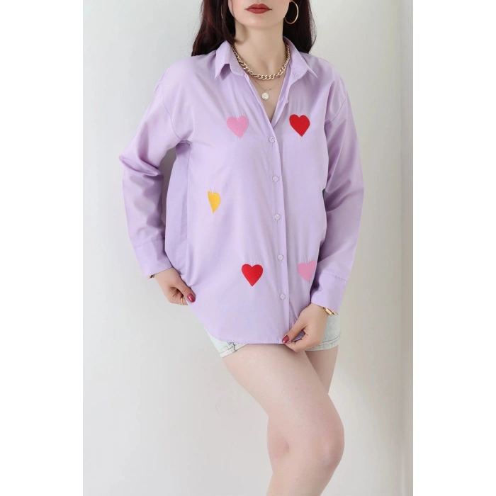 Nakış Detaylı Terıkoton Gömlek Lila - 43960.2111.