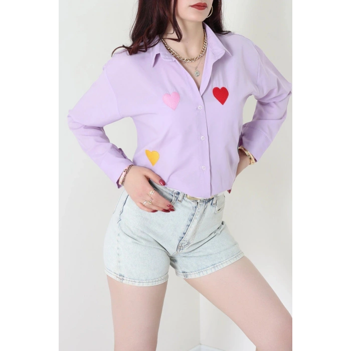 Nakış Detaylı Terıkoton Gömlek Lila - 43960.2111.