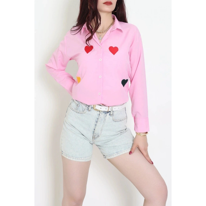 Nakış Detaylı Terıkoton Gömlek Pembe - 43960.2111.