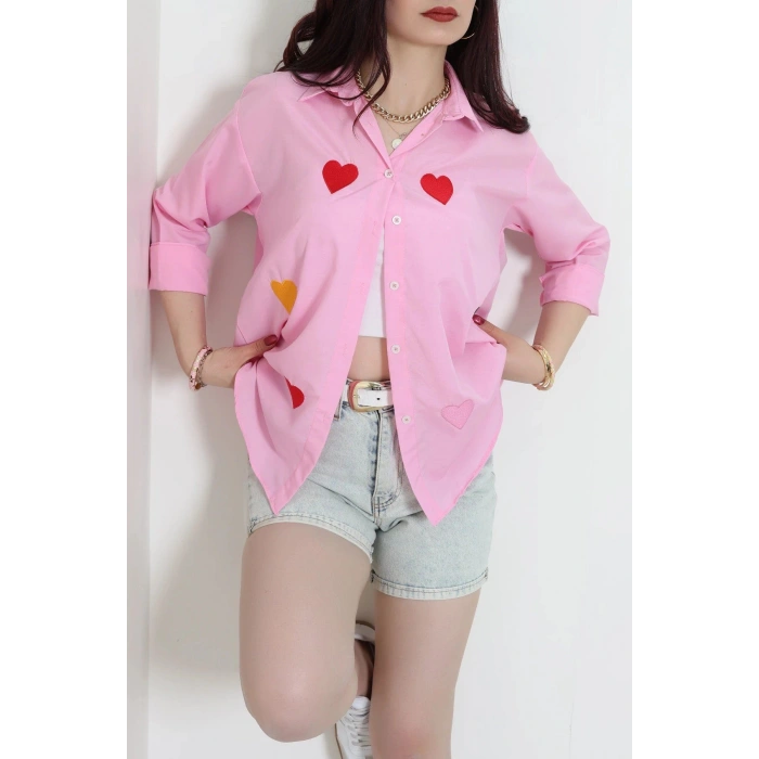 Nakış Detaylı Terıkoton Gömlek Pembe - 43960.2111.