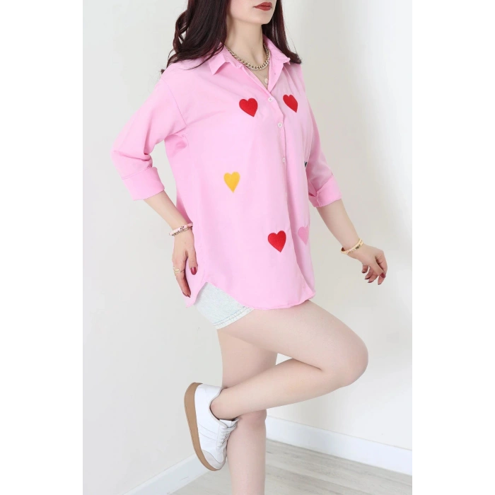 Nakış Detaylı Terıkoton Gömlek Pembe - 43960.2111.