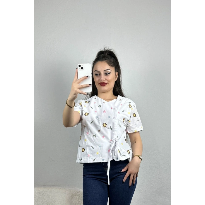 Nakışlı Balon Kol Gömlek Beyaz - 30774.1949.