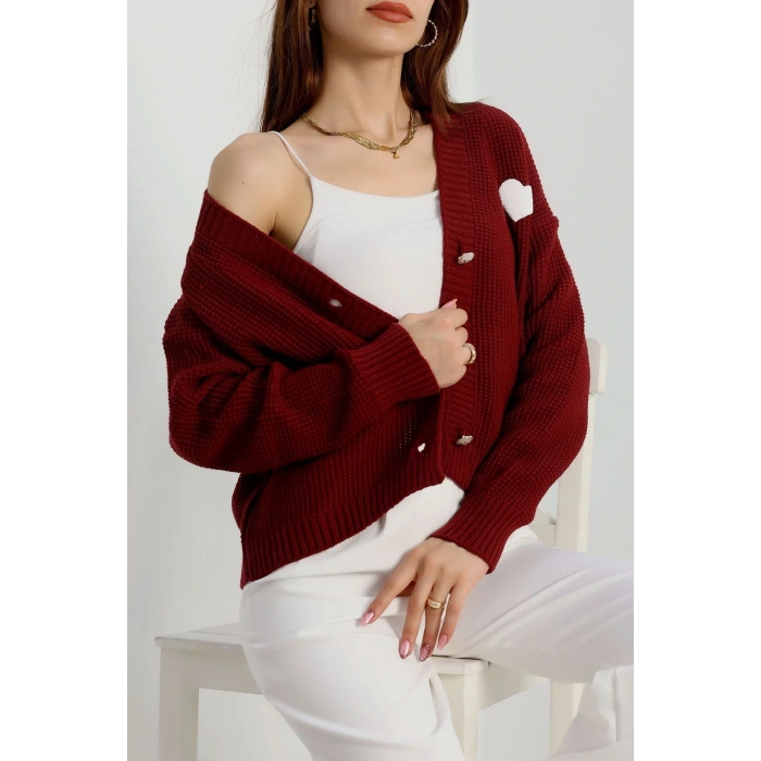 Nakışlı Crop Hırka Bordo - 440.1577.