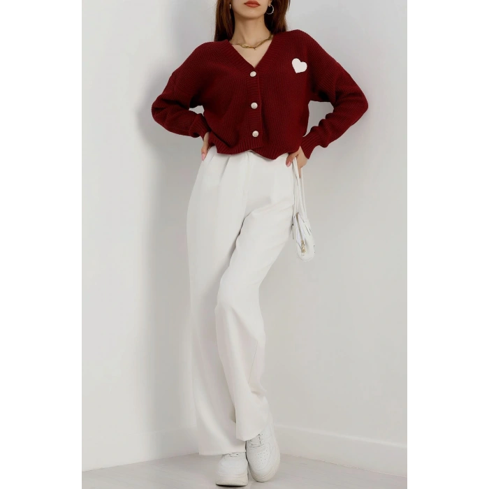 Nakışlı Crop Hırka Bordo - 440.1577.