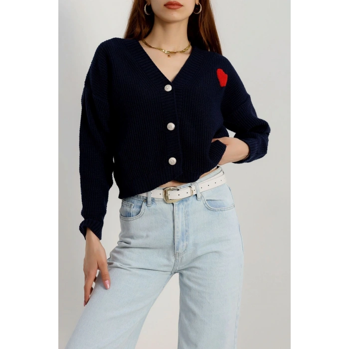 Nakışlı Crop Hırka Lacivert - 440.1577.