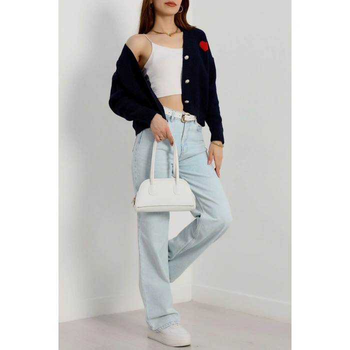 Nakışlı Crop Hırka Lacivert - 440.1577.