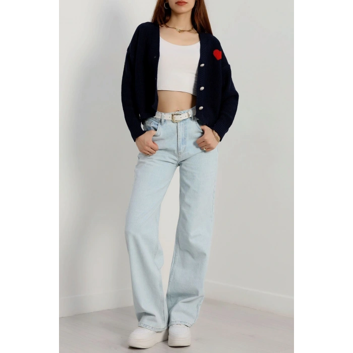 Nakışlı Crop Hırka Lacivert - 440.1577.