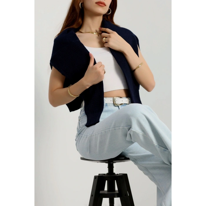 Nakışlı Crop Hırka Lacivert - 440.1577.