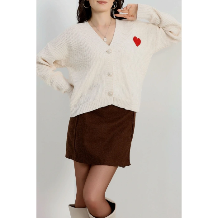 Nakışlı Crop Hırka Latte - 440.1577.