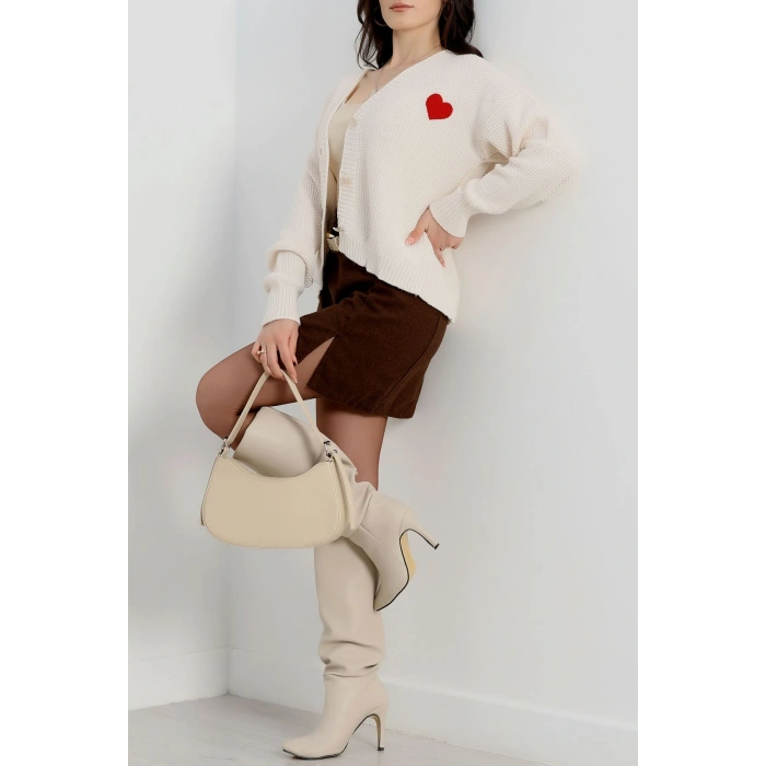 Nakışlı Crop Hırka Latte - 440.1577.