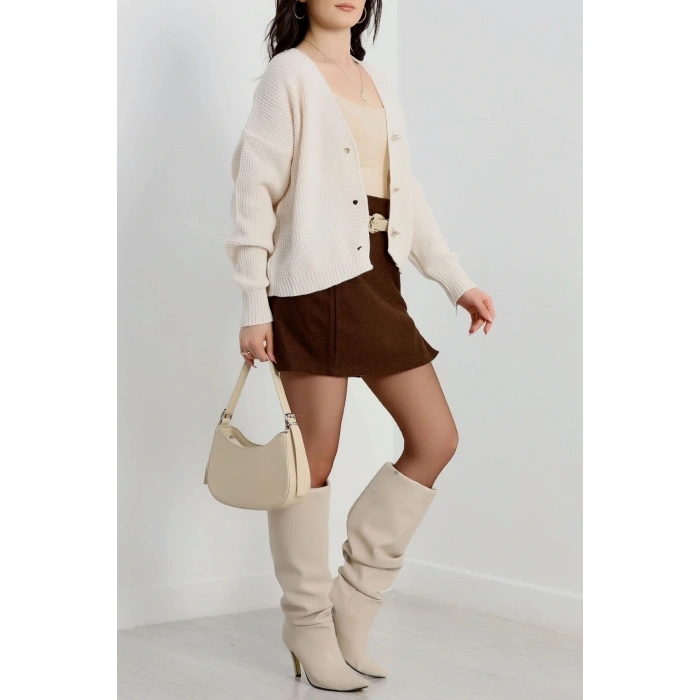 Nakışlı Crop Hırka Latte - 440.1577.