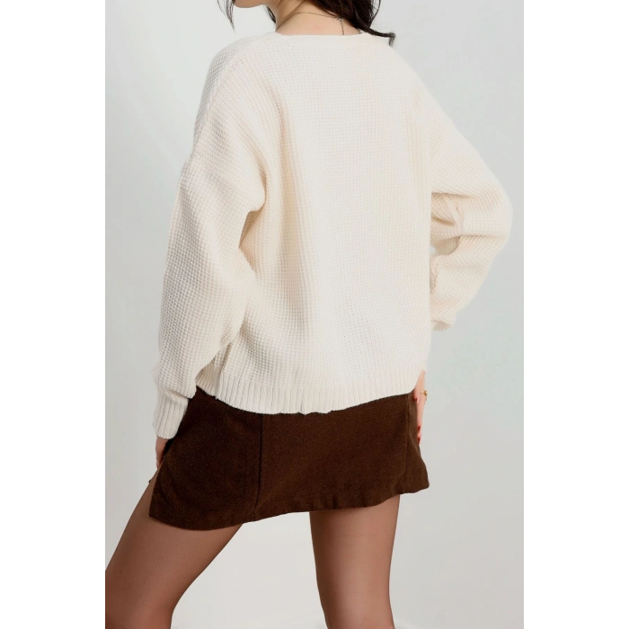 Nakışlı Crop Hırka Latte - 440.1577.