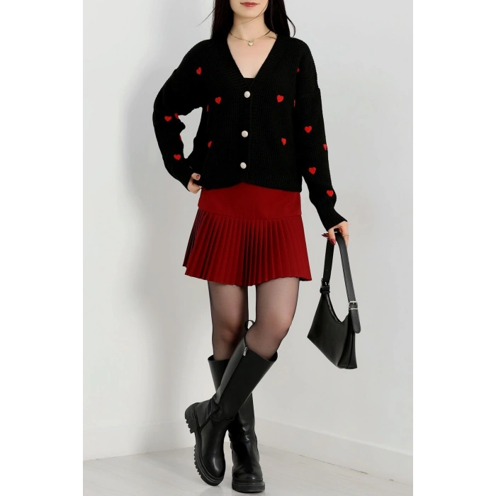 Nakışlı Crop Hırka Siyahkırmızı - 443.1577.