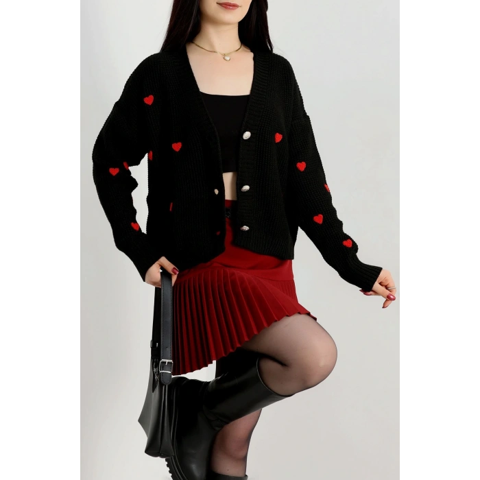 Nakışlı Crop Hırka Siyahkırmızı - 443.1577.