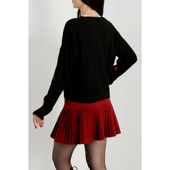 Nakışlı Crop Hırka Siyahkırmızı - 443.1577.