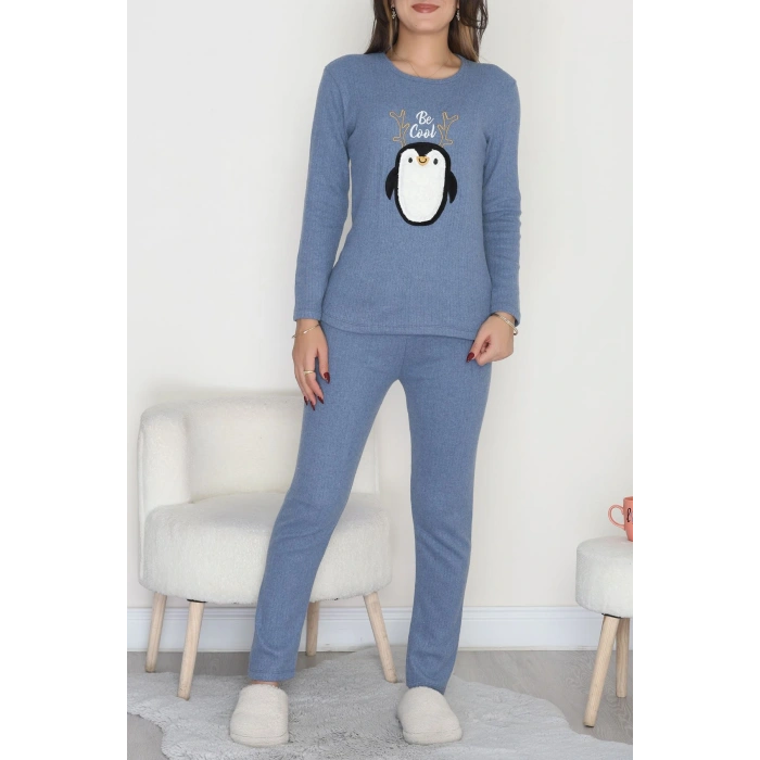 Nakışlı İnterlok Pijama Takımı İndigo - 800.1287.