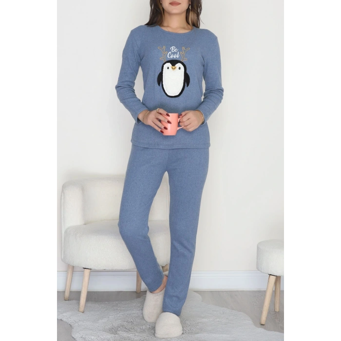 Nakışlı İnterlok Pijama Takımı İndigo - 800.1287.