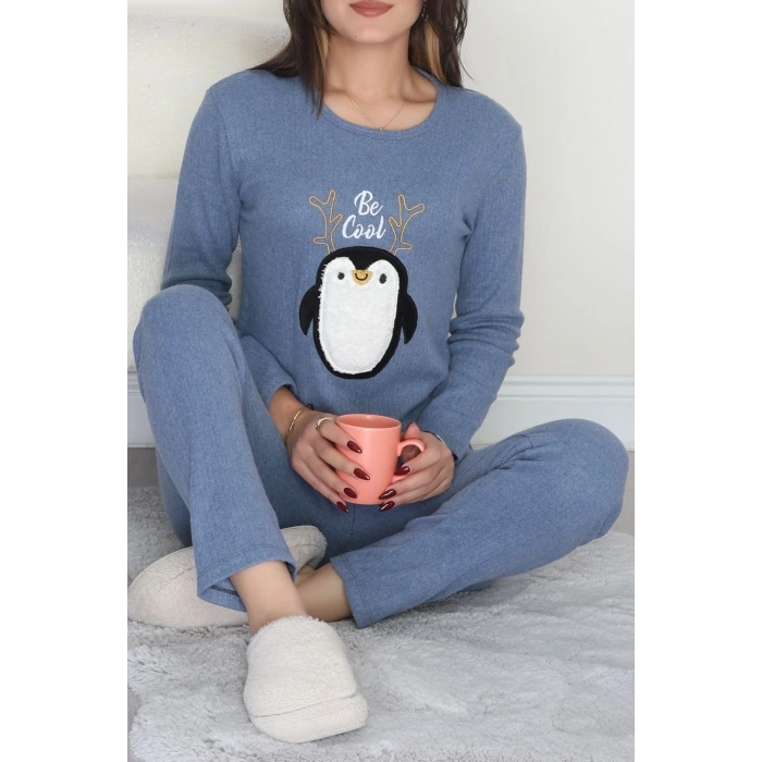 Nakışlı İnterlok Pijama Takımı İndigo - 800.1287.
