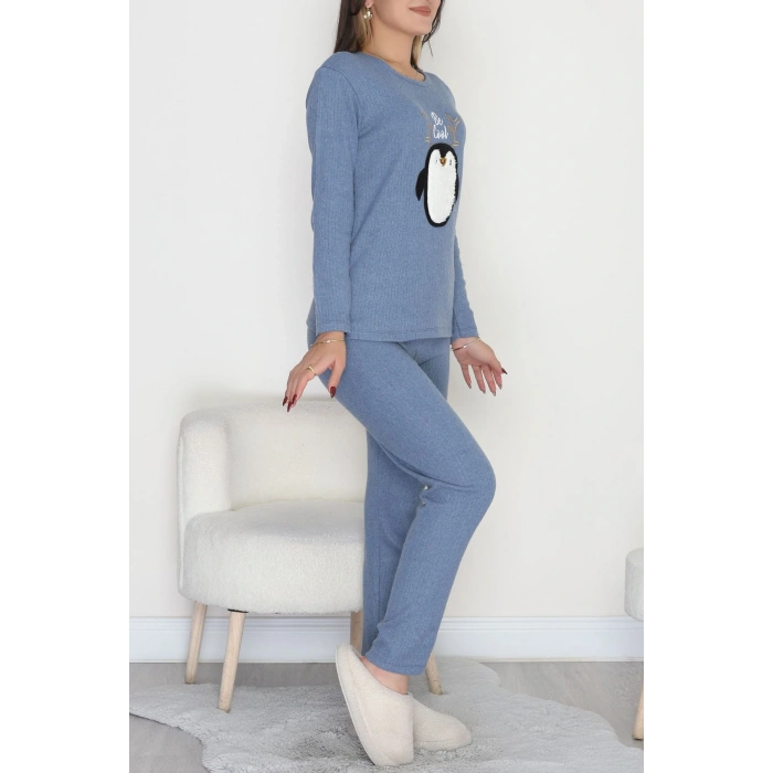Nakışlı İnterlok Pijama Takımı İndigo - 800.1287.