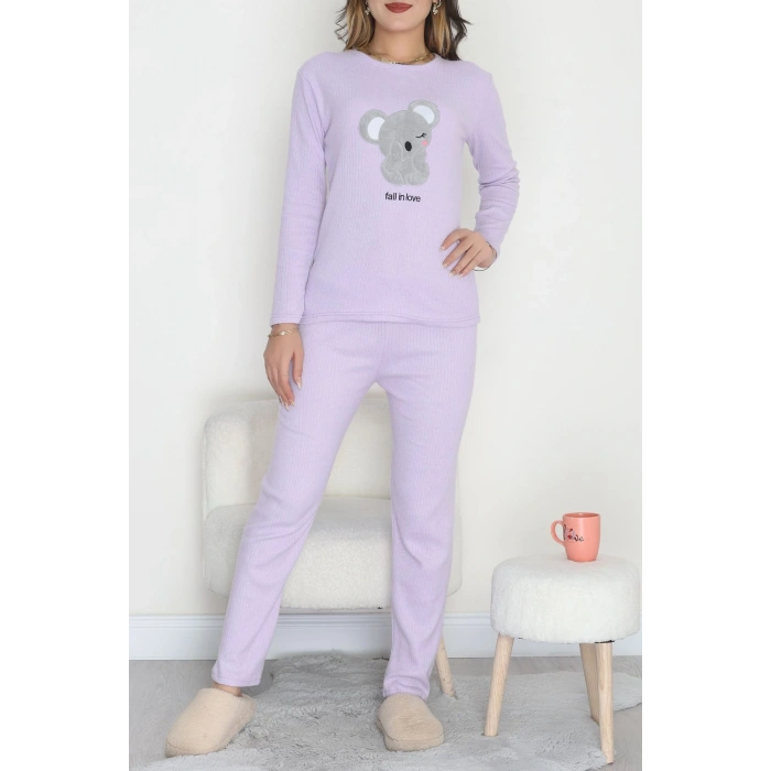 Nakışlı İnterlok Pijama Takımı Lilaayıcık - 800.1287.