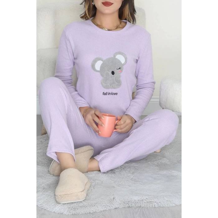 Nakışlı İnterlok Pijama Takımı Lilaayıcık - 800.1287.