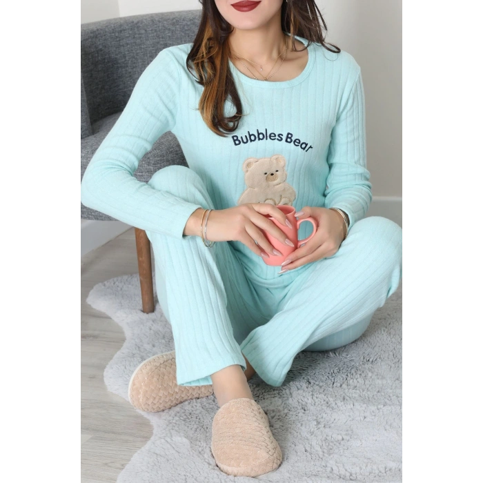 Nakışlı İnterlok Pijama Takımı Mint - 800.1287.