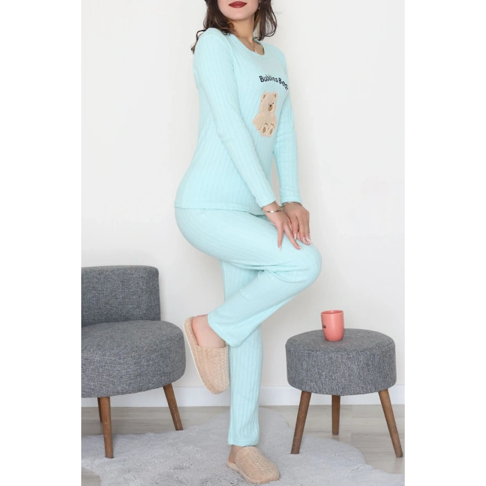 Nakışlı İnterlok Pijama Takımı Mint - 800.1287.