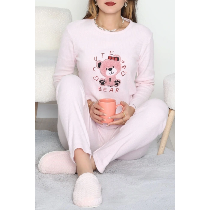 Nakışlı İnterlok Pijama Takımı Pembeayıcık - 800.1287.
