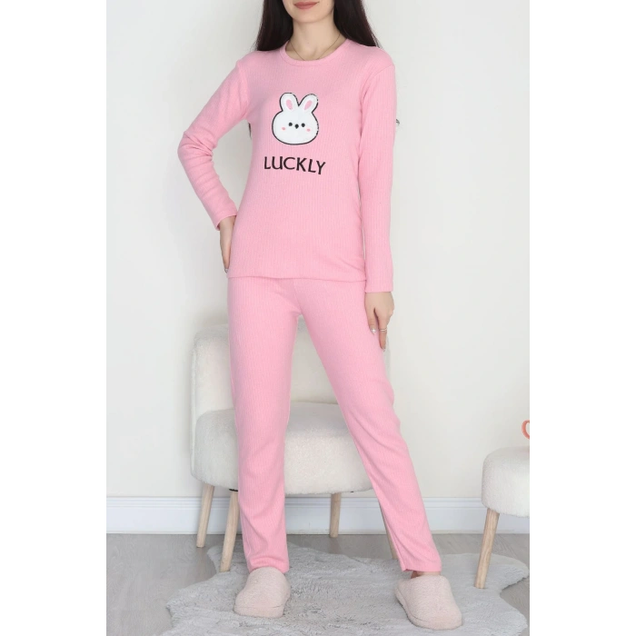 Nakışlı İnterlok Pijama Takımı Pembetavşan - 800.1287.