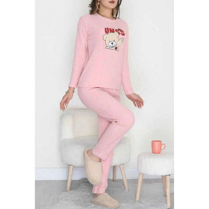 Nakışlı İnterlok Pijama Takımı Pudrabej - 800.1287.