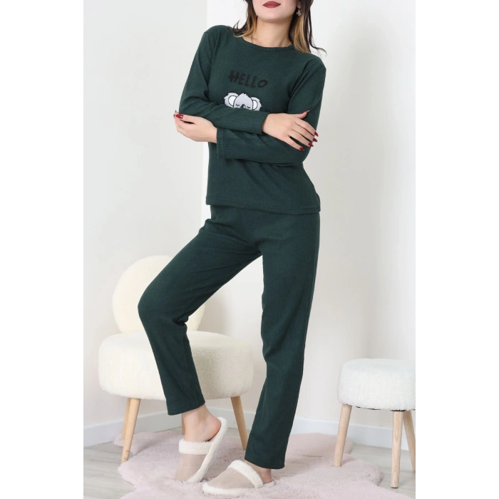 Nakışlı İnterlok Pijama Takımı Zümrüt - 800.1287.