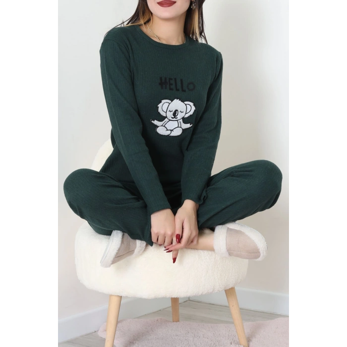 Nakışlı İnterlok Pijama Takımı Zümrüt - 800.1287.