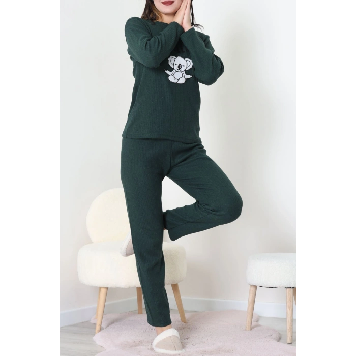 Nakışlı İnterlok Pijama Takımı Zümrüt - 800.1287.