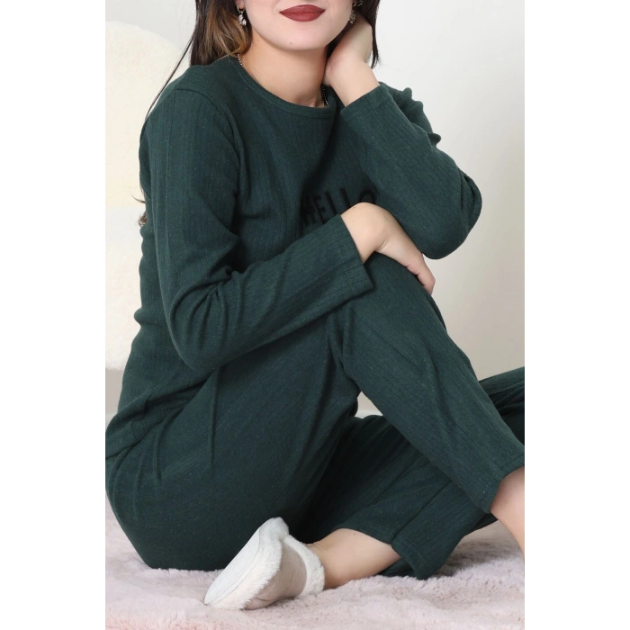 Nakışlı İnterlok Pijama Takımı Zümrüt - 800.1287.