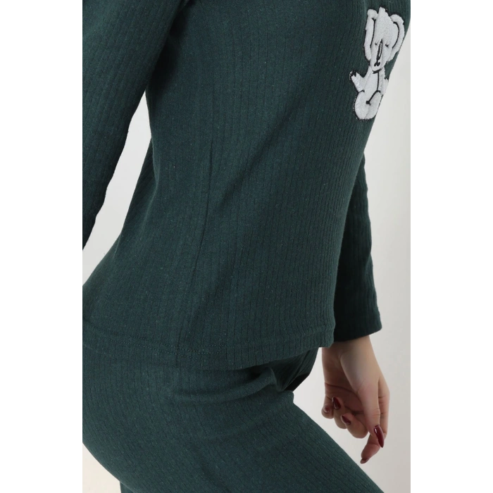 Nakışlı İnterlok Pijama Takımı Zümrüt - 800.1287.