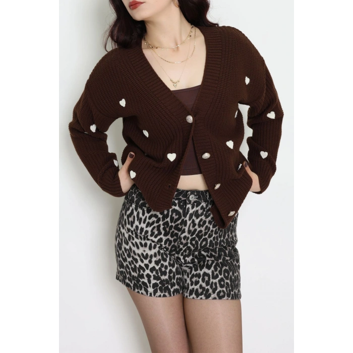 Nakışlı Kalpli Hırka Kahvelatte - 444.1577.