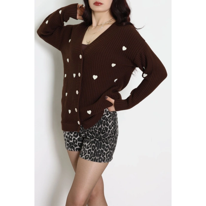 Nakışlı Kalpli Hırka Kahvelatte - 444.1577.