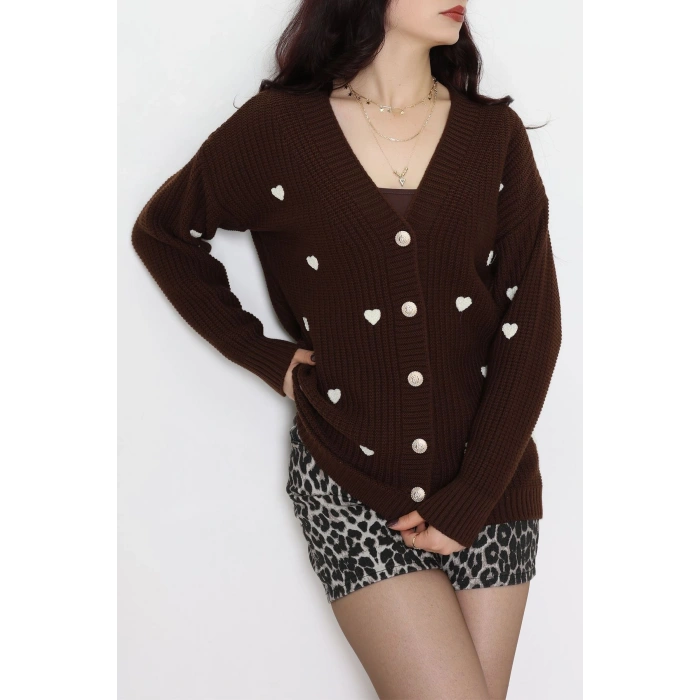 Nakışlı Kalpli Hırka Kahvelatte - 444.1577.