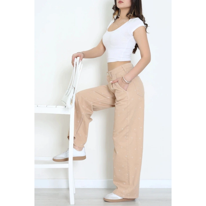 Nakışlı Palazzo Kot Pantolon Mocha - 7020.1968.