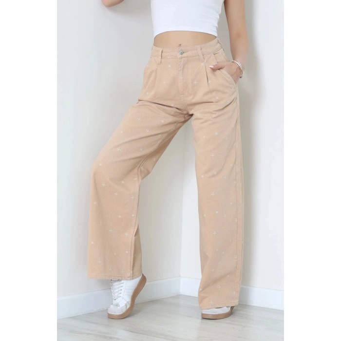 Nakışlı Palazzo Kot Pantolon Mocha - 7020.1968.
