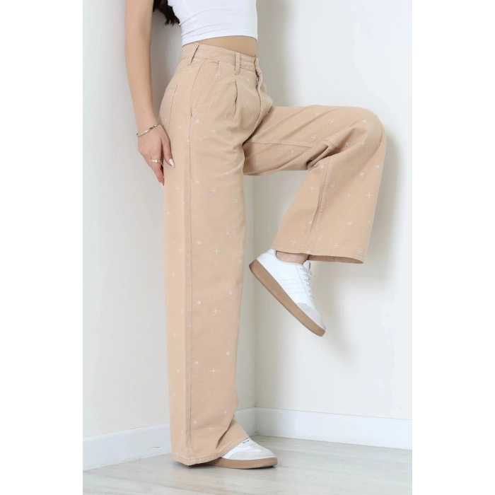 Nakışlı Palazzo Kot Pantolon Mocha - 7020.1968.