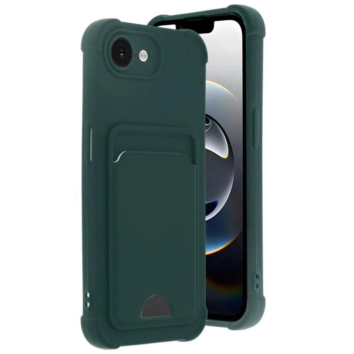 Newface Apple iPhone 16E Kelvin Kartvizitli Silikon - Koyu Yeşil