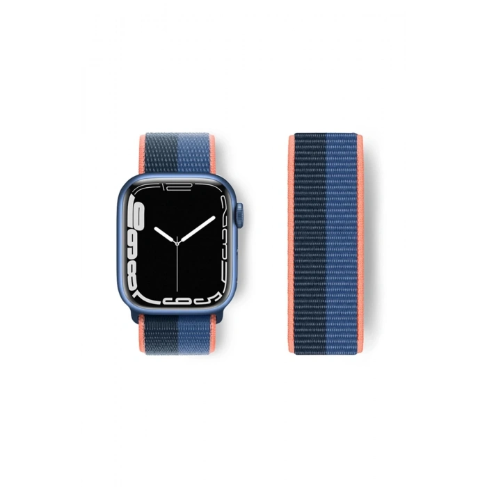 Newface Apple Watch 38mm Hasırlı Cırtcırtlı Kordon - Siyah-Mavi