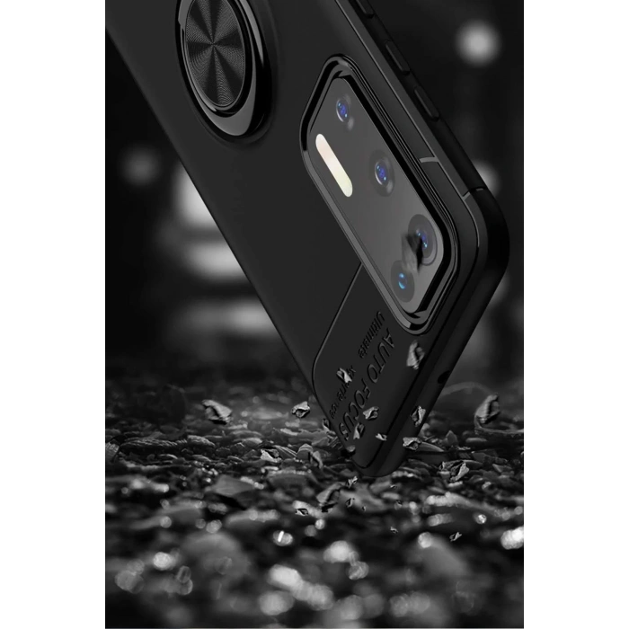 Newface Huawei P40 Kılıf Range Yüzüklü Silikon - Siyah-Mavi