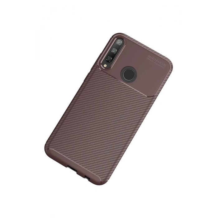 Newface Huawei P40 Lite E Kılıf Auto Focus Karbon Kapak - Kahverengi