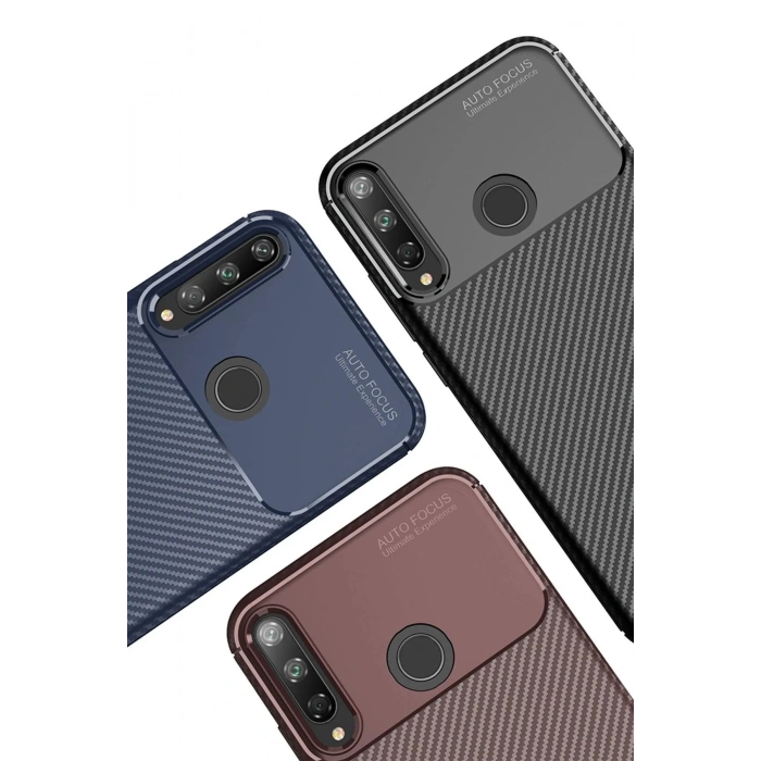 Newface Huawei P40 Lite E Kılıf Auto Focus Karbon Kapak - Kahverengi