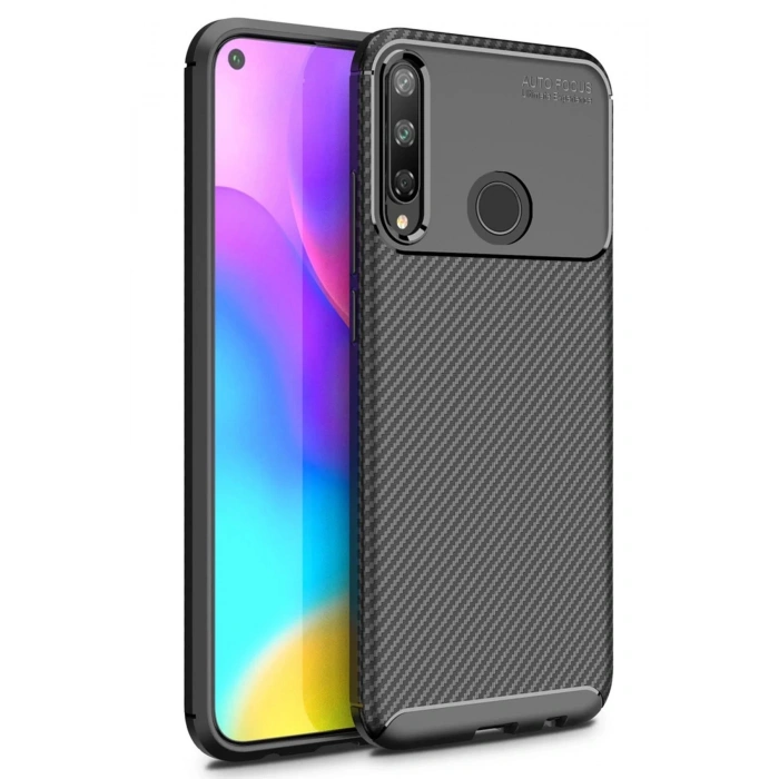 Newface Huawei P40 Lite E Kılıf Auto Focus Karbon Kapak - Siyah