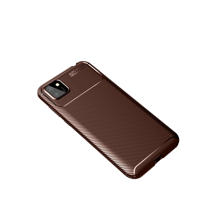 Newface Huawei Y5P Kılıf Auto Focus Karbon Kapak - Kahverengi