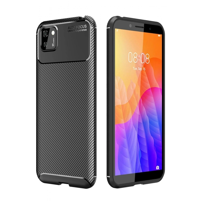 Newface Huawei Y5P Kılıf Auto Focus Karbon Kapak - Siyah
